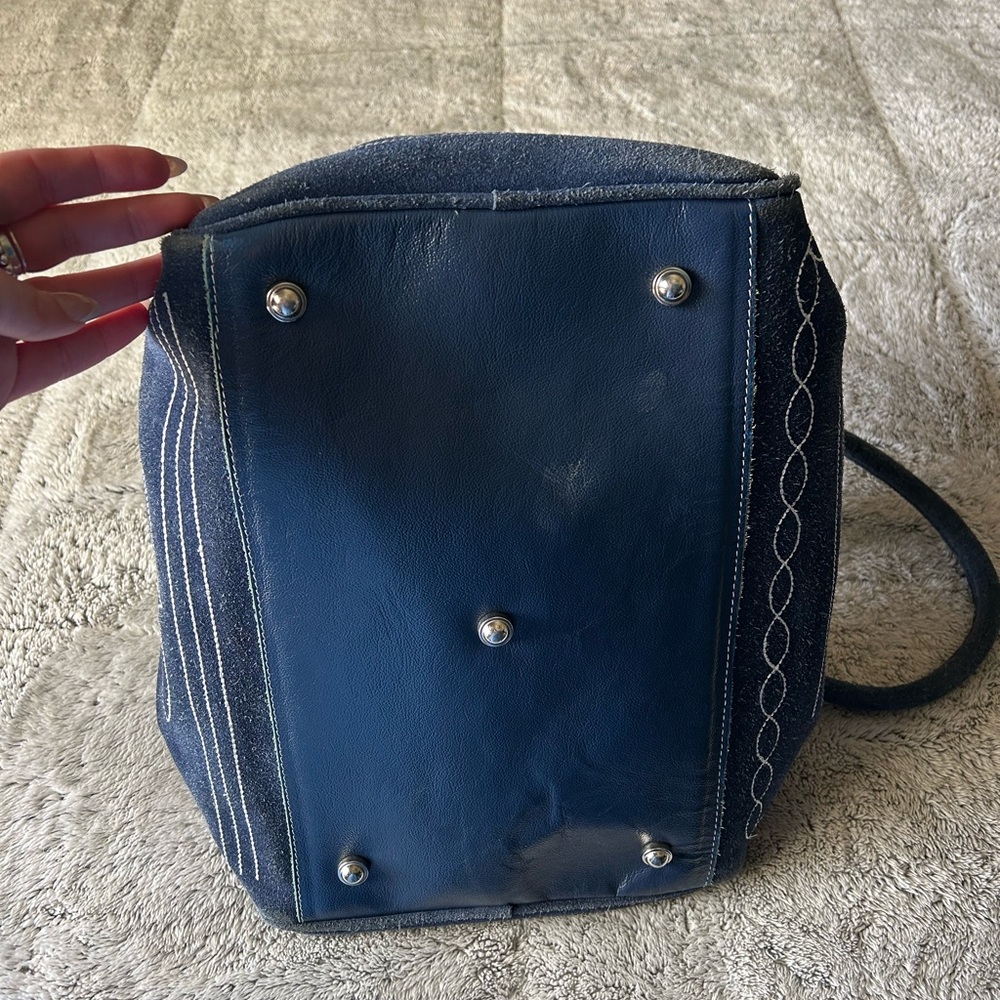 Suede Navy Blue Handbag with Boot stitch detailing - Picture 12 of 12
